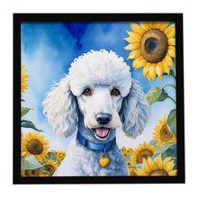 Load image into Gallery viewer, White Poodle in Sunflowers Framed Metal Print