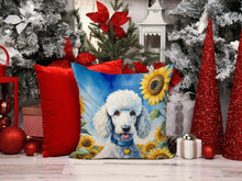 Load image into Gallery viewer, White Poodle in Sunflowers Throw Pillow - 14x14 Decorative Pillow – Art for Your Home &amp; Patio