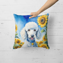 Load image into Gallery viewer, White Poodle in Sunflowers Throw Pillow