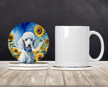 Load image into Gallery viewer, White Poodle in Sunflowers Large Sandstone Coasters Pack of 4