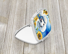 Load image into Gallery viewer, White Poodle in Sunflowers Compact Mirror – Stylish Purse Mirror with Artistic Covers