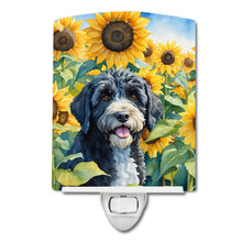 Load image into Gallery viewer, Portuguese Water Dog in Sunflowers Ceramic Night Light