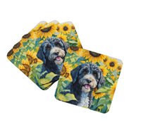 Load image into Gallery viewer, Portuguese Water Dog in Sunflowers Coasters - Set of 4 Lightweight Foam, Absorbent Drink Coasters