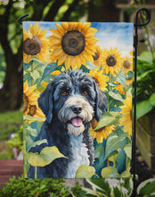 Load image into Gallery viewer, Portuguese Water Dog in Sunflowers Garden Flag – Bright Dog-Themed Yard Decor