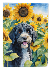 Load image into Gallery viewer, Portuguese Water Dog in Sunflowers Garden Flag – Bright Dog-Themed Yard Decor