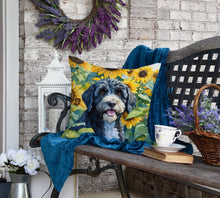 Load image into Gallery viewer, Portuguese Water Dog in Sunflowers Throw Pillow