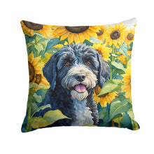 Load image into Gallery viewer, Portuguese Water Dog in Sunflowers Throw Pillow