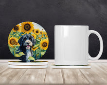 Load image into Gallery viewer, Portuguese Water Dog in Sunflowers Large Sandstone Coasters Pack of 4