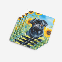 Load image into Gallery viewer, Pug in Sunflowers Coasters - Set of 4 Lightweight Foam, Absorbent Drink Coasters