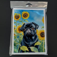 Load image into Gallery viewer, Pug in Sunflowers Greeting Cards - Blank Note Cards – 8-Pack of Artist-Designed Cards with Envelopes
