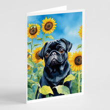 Load image into Gallery viewer, Pug in Sunflowers Greeting Cards - Blank Note Cards – 8-Pack of Artist-Designed Cards with Envelopes