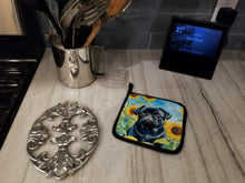 Load image into Gallery viewer, Pug in Sunflowers Pot Holders - Set of 2 Decorative Kitchen Helpers | Made in the USA