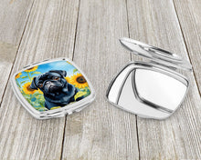 Load image into Gallery viewer, Pug in Sunflowers Compact Mirror – Stylish Purse Mirror with Artistic Covers