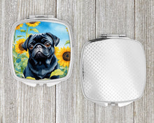Load image into Gallery viewer, Pug in Sunflowers Compact Mirror – Stylish Purse Mirror with Artistic Covers