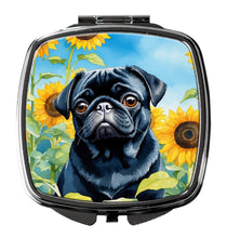 Load image into Gallery viewer, Pug in Sunflowers Compact Mirror – Stylish Purse Mirror with Artistic Covers