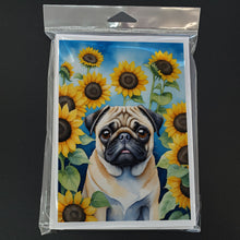 Load image into Gallery viewer, Pug in Sunflowers Greeting Cards - Blank Note Cards – 8-Pack of Artist-Designed Cards with Envelopes