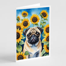 Load image into Gallery viewer, Pug in Sunflowers Greeting Cards - Blank Note Cards – 8-Pack of Artist-Designed Cards with Envelopes