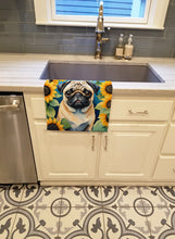 Load image into Gallery viewer, Pug in Sunflowers Kitchen Towel
