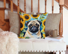 Load image into Gallery viewer, Pug in Sunflowers Throw Pillow - 14x14 Decorative Pillow – Art for Your Home &amp; Patio
