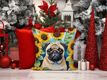 Load image into Gallery viewer, Pug in Sunflowers Throw Pillow - 14x14 Decorative Pillow – Art for Your Home &amp; Patio