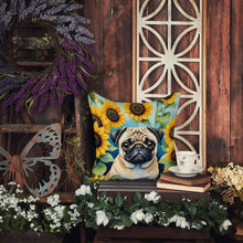 Load image into Gallery viewer, Pug in Sunflowers Throw Pillow