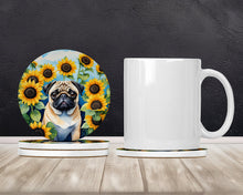 Load image into Gallery viewer, Pug in Sunflowers Large Sandstone Coasters Pack of 4