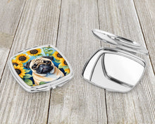 Load image into Gallery viewer, Pug in Sunflowers Compact Mirror – Stylish Purse Mirror with Artistic Covers
