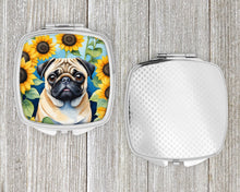 Load image into Gallery viewer, Pug in Sunflowers Compact Mirror – Stylish Purse Mirror with Artistic Covers