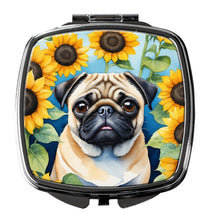 Load image into Gallery viewer, Pug in Sunflowers Compact Mirror – Stylish Purse Mirror with Artistic Covers