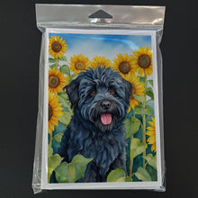 Load image into Gallery viewer, Puli in Sunflowers Greeting Cards - Blank Note Cards – 8-Pack of Artist-Designed Cards with Envelopes