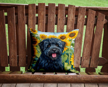 Load image into Gallery viewer, Puli in Sunflowers Throw Pillow - 14x14 Decorative Pillow – Art for Your Home &amp; Patio