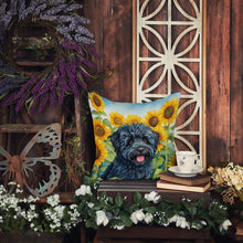 Load image into Gallery viewer, Puli in Sunflowers Throw Pillow - 14x14 Decorative Pillow – Art for Your Home &amp; Patio