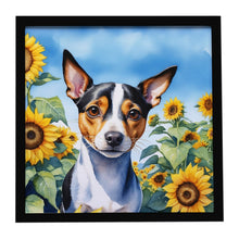 Load image into Gallery viewer, Rat Terrier in Sunflowers Framed Metal Print