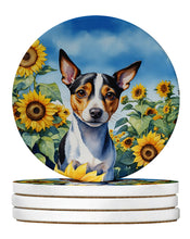 Load image into Gallery viewer, Rat Terrier in Sunflowers Large Sandstone Coasters Pack of 4