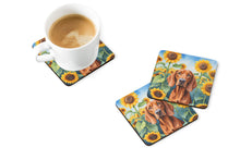 Load image into Gallery viewer, Redbone Coonhound in Sunflowers Coasters - Set of 4 Lightweight Foam, Absorbent Drink Coasters