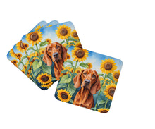 Load image into Gallery viewer, Redbone Coonhound in Sunflowers Coasters - Set of 4 Lightweight Foam, Absorbent Drink Coasters