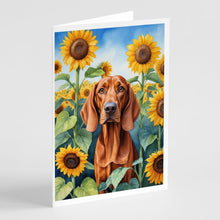 Load image into Gallery viewer, Redbone Coonhound in Sunflowers Greeting Cards - Blank Note Cards – 8-Pack of Artist-Designed Cards with Envelopes