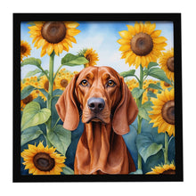Load image into Gallery viewer, Redbone Coonhound in Sunflowers Framed Metal Print