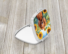 Load image into Gallery viewer, Redbone Coonhound in Sunflowers Compact Mirror – Stylish Purse Mirror with Artistic Covers