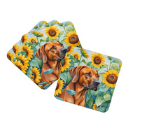 Load image into Gallery viewer, Rhodesian Ridgeback in Sunflowers Coasters - Set of 4 Lightweight Foam, Absorbent Drink Coasters