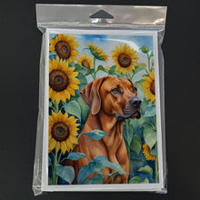 Load image into Gallery viewer, Rhodesian Ridgeback in Sunflowers Greeting Cards - Blank Note Cards – 8-Pack of Artist-Designed Cards with Envelopes