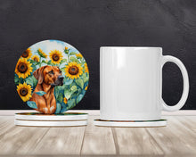 Load image into Gallery viewer, Rhodesian Ridgeback in Sunflowers Large Sandstone Coasters Pack of 4