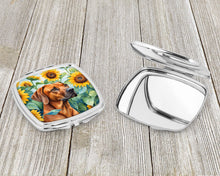 Load image into Gallery viewer, Rhodesian Ridgeback in Sunflowers Compact Mirror – Stylish Purse Mirror with Artistic Covers