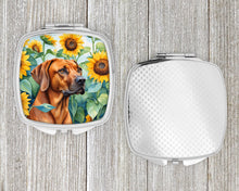 Load image into Gallery viewer, Rhodesian Ridgeback in Sunflowers Compact Mirror – Stylish Purse Mirror with Artistic Covers