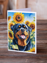 Load image into Gallery viewer, Rottweiler in Sunflowers Greeting Cards - Blank Note Cards – 8-Pack of Artist-Designed Cards with Envelopes