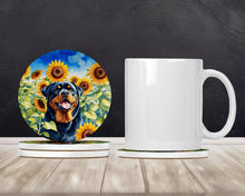 Load image into Gallery viewer, Rottweiler in Sunflowers Large Sandstone Coasters Pack of 4