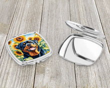 Load image into Gallery viewer, Rottweiler in Sunflowers Compact Mirror – Stylish Purse Mirror with Artistic Covers