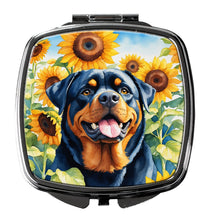 Load image into Gallery viewer, Rottweiler in Sunflowers Compact Mirror – Stylish Purse Mirror with Artistic Covers