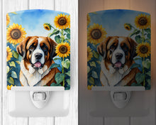 Load image into Gallery viewer, Saint Bernard in Sunflowers Ceramic Night Light