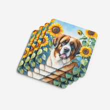 Load image into Gallery viewer, Saint Bernard in Sunflowers Coasters - Set of 4 Lightweight Foam, Absorbent Drink Coasters